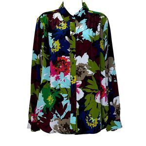 Trina Turk 20th Holiday 2015 Silk Floral Button Down Long Sleeve Top Women's XXL